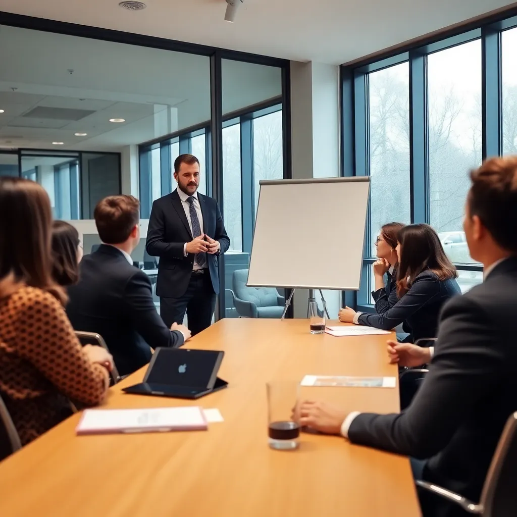 Nederlandse zakelijke presentatie in moderne vergaderruimte